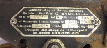 Al-Ko 200SR Zugrohr mit Feststellbremse Auflaufeinrichtung Ø80 mm - 1900 mm