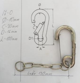 12 Stück Karabinerhaken 100 x 20 mm mit Kette