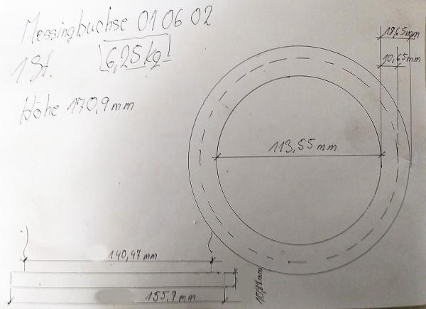 1x Buchse Messing Gleitlager Flanschbuchse 140.5 x 171 mm